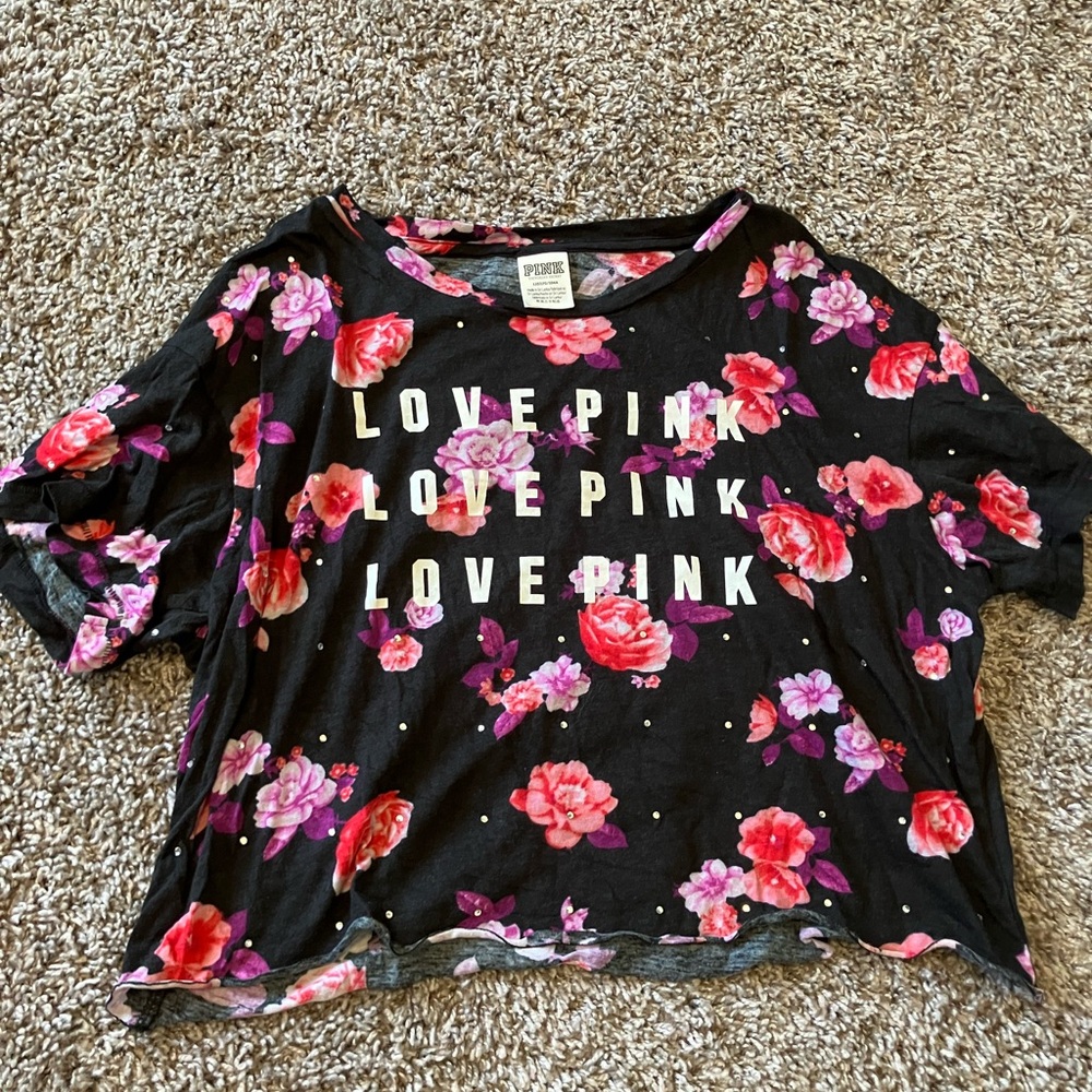 PINK Victoria's Secret Black Floral Tee